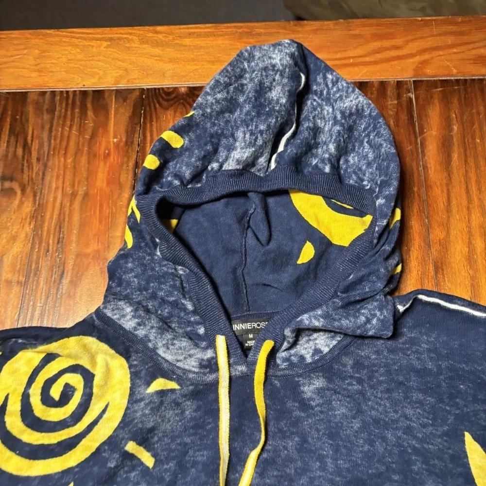 Minnie Rose Celestial Sun Blue Yellow Burnout Hoodie Cashmere Blend M Baja Boho